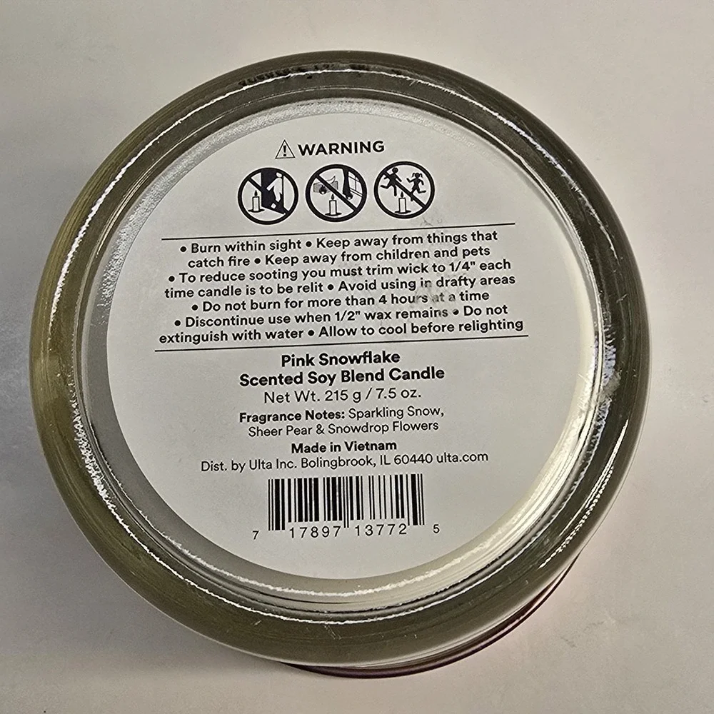 Ulta Beauty Collection Pink Snowflake Scented‎ Soy Blend Candle